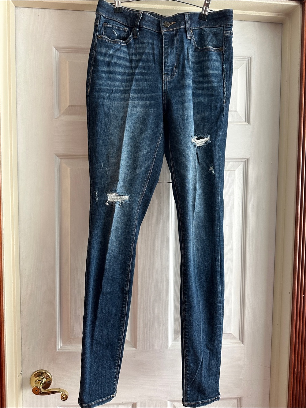 New York & Company Dark Blue Distressed Skinny Jeans